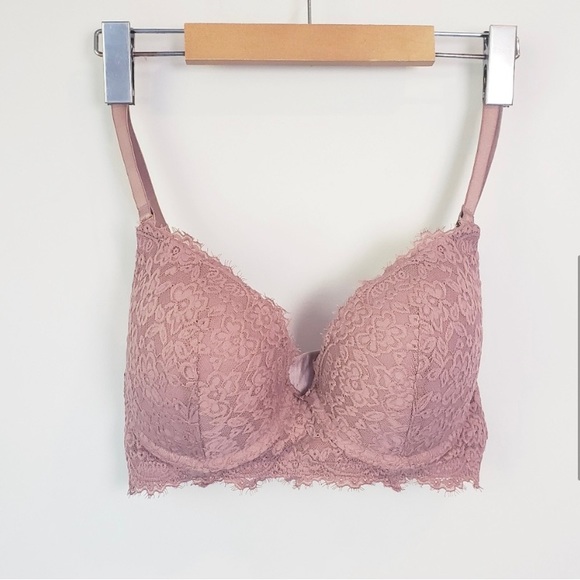 Aerie Rose Pink Lace Plunge Push-Up Bra 34D - Picture 5 of 5